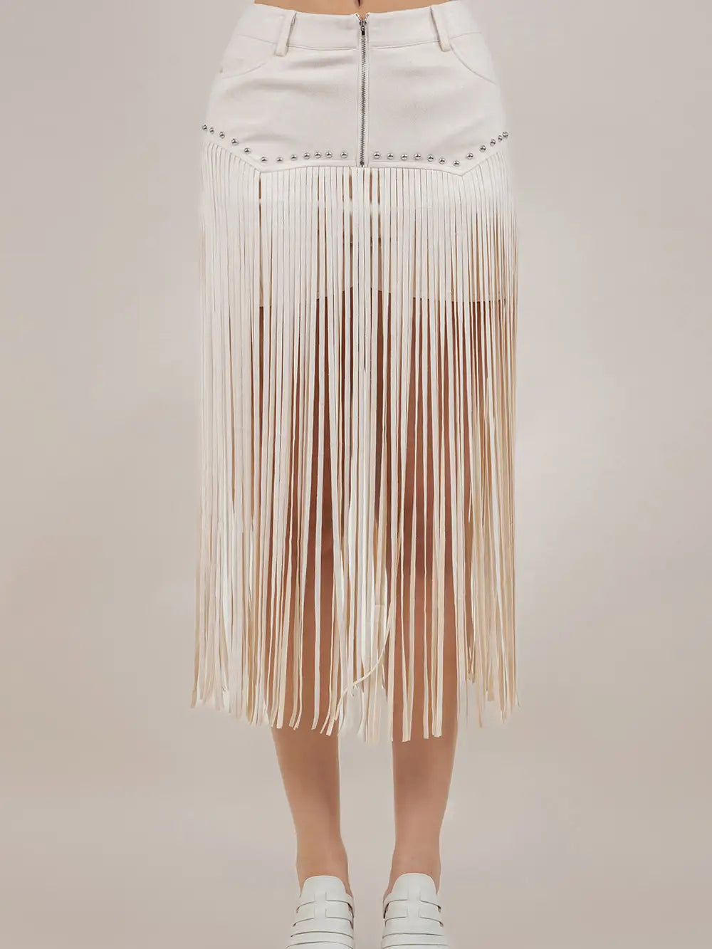 Saints & Hearts Women’s Cream Long Fringe Faux Suede Shorts SIP6355A