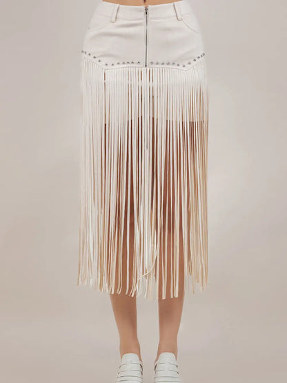Saints & Hearts Women’s Cream Long Fringe Faux Suede Shorts SIP6355A