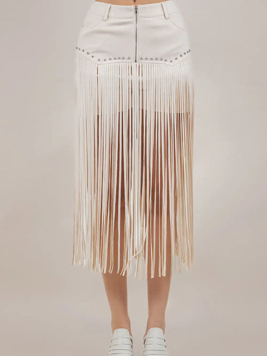 Saints & Hearts Women’s Cream Long Fringe Faux Suede Shorts SIP6355A