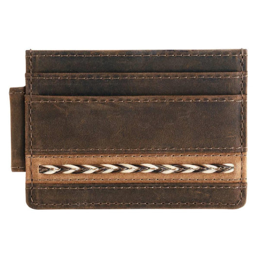 Justin Men's Leather Horse Hair Braided Slim Card Wallet Money Clip 2520576622