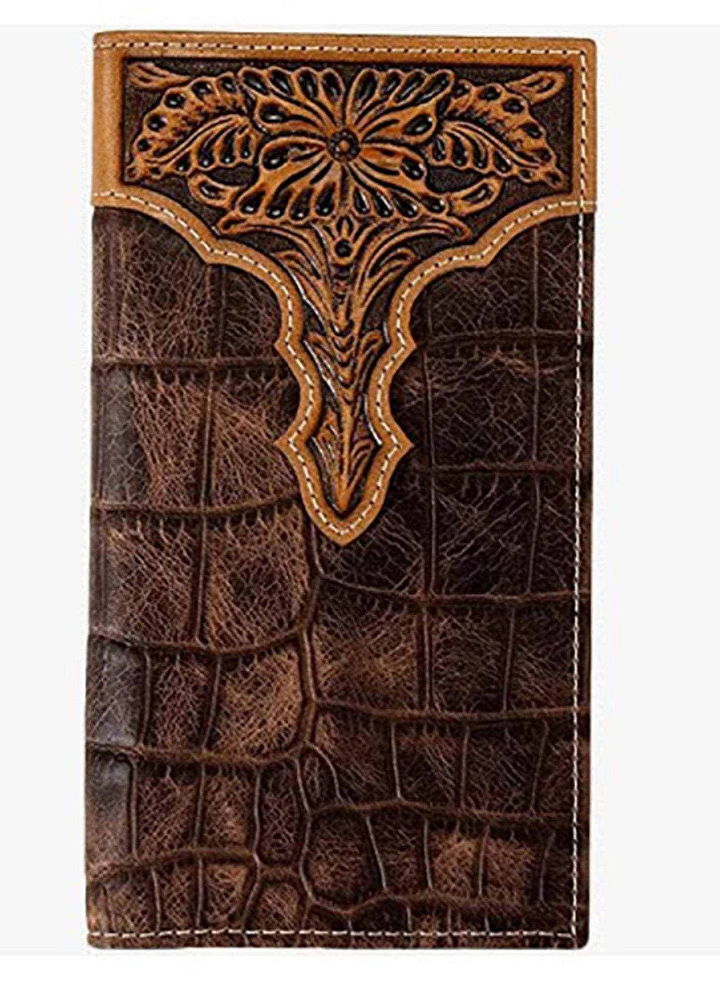 Ariat Men's Rodeo Wallet Croc Floral Embossed Brown A3552802