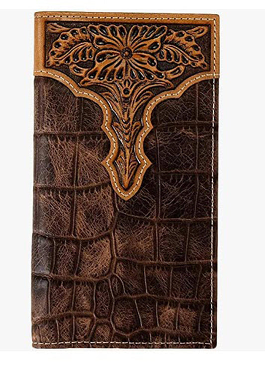 Ariat Men's Rodeo Wallet Croc Floral Embossed Brown A3552802