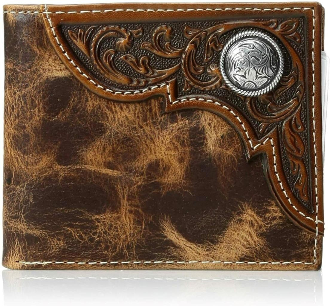 Ariat Mens Wallet Bifold Leather Concho Overlay Distressed Tan A3532408