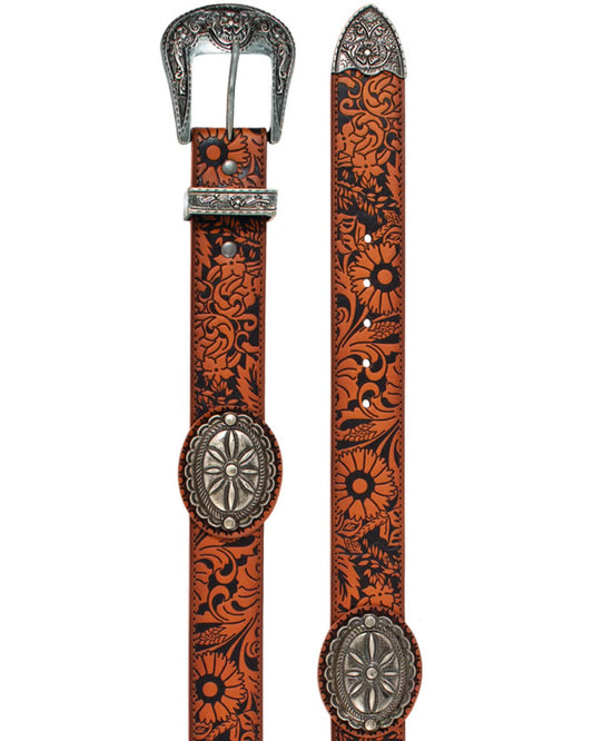 Catchfly Women’s Floral Tooled Concho Leather Belt 2510360243