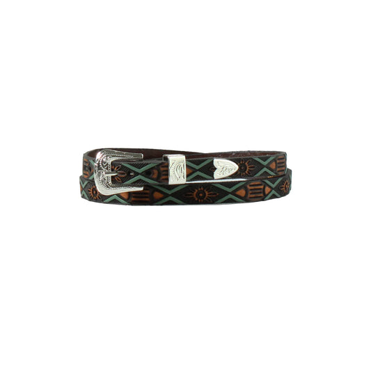 3D Western Mens Hatband Leather Turq Arrow Flowers Brown D740001602