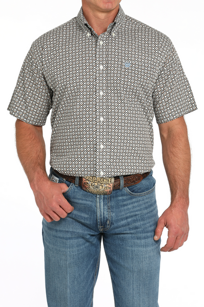 Cinch Men's Cream Geometric Print SS Shirt