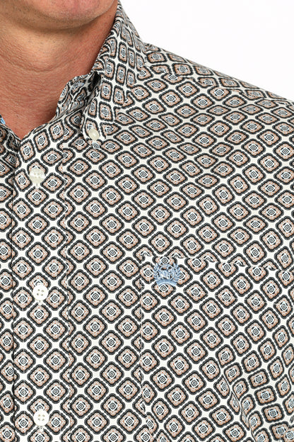 Cinch Men's Cream Geometric Print SS Shirt