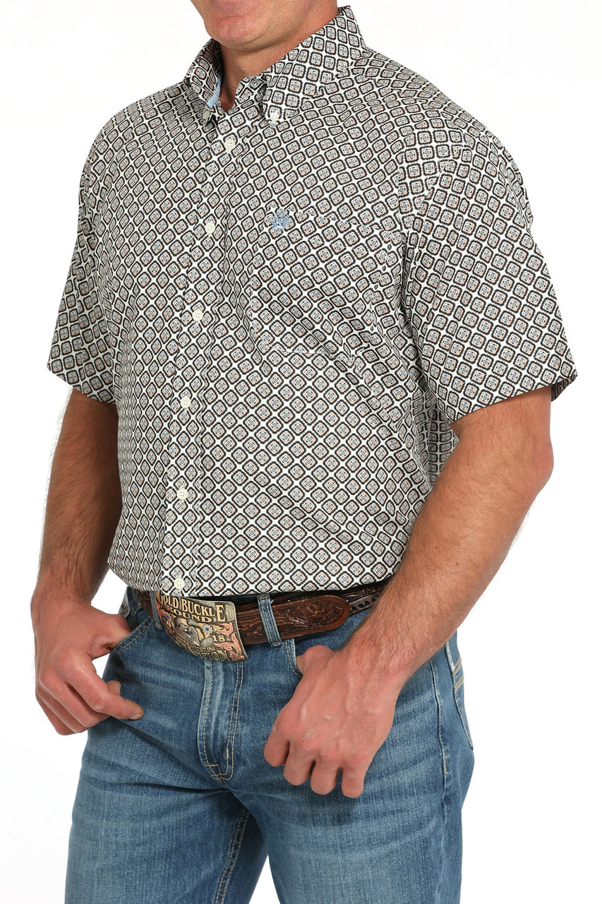 Cinch Men's Cream Geometric Print SS Shirt