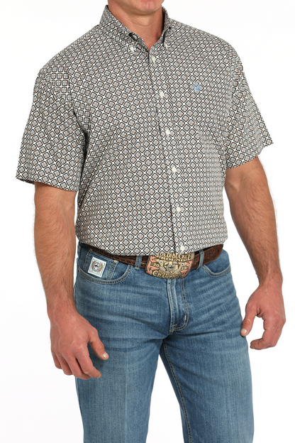 Cinch Men's Cream Geometric Print SS Shirt