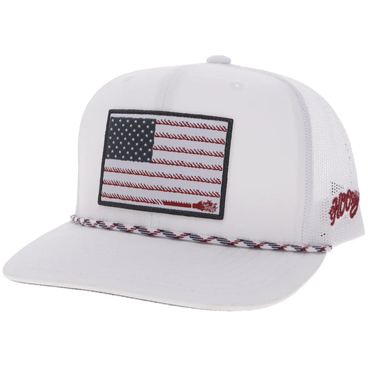 Hooey Men’s Liberty Roper White W/ Flag Patch Cap 2610T-WH