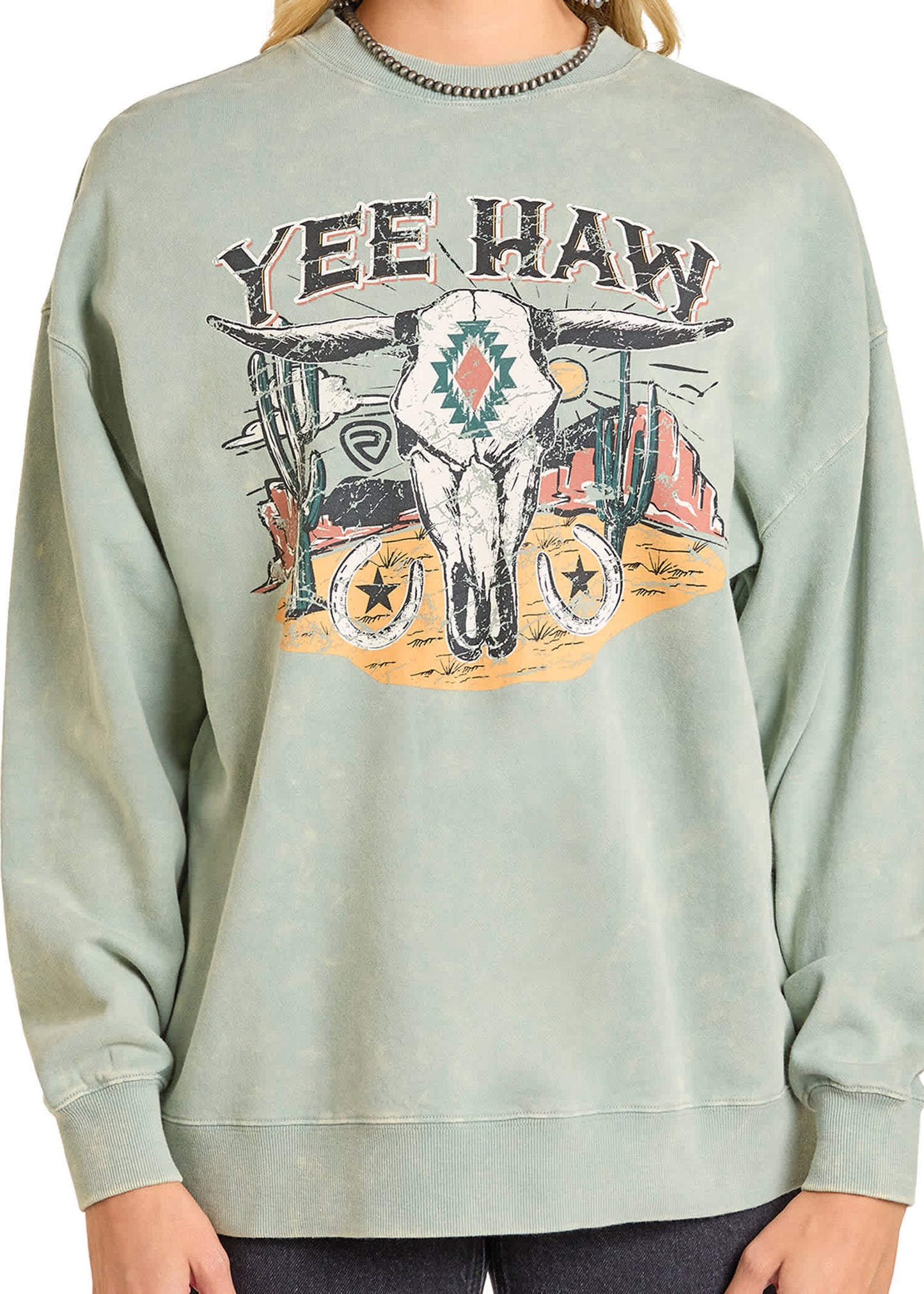 Rock&Roll Yee Haw Graphic Jade Pullover