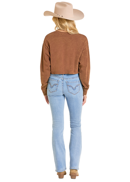Rock&Roll Women’s Chain Fringe Graphic Brown Pullover