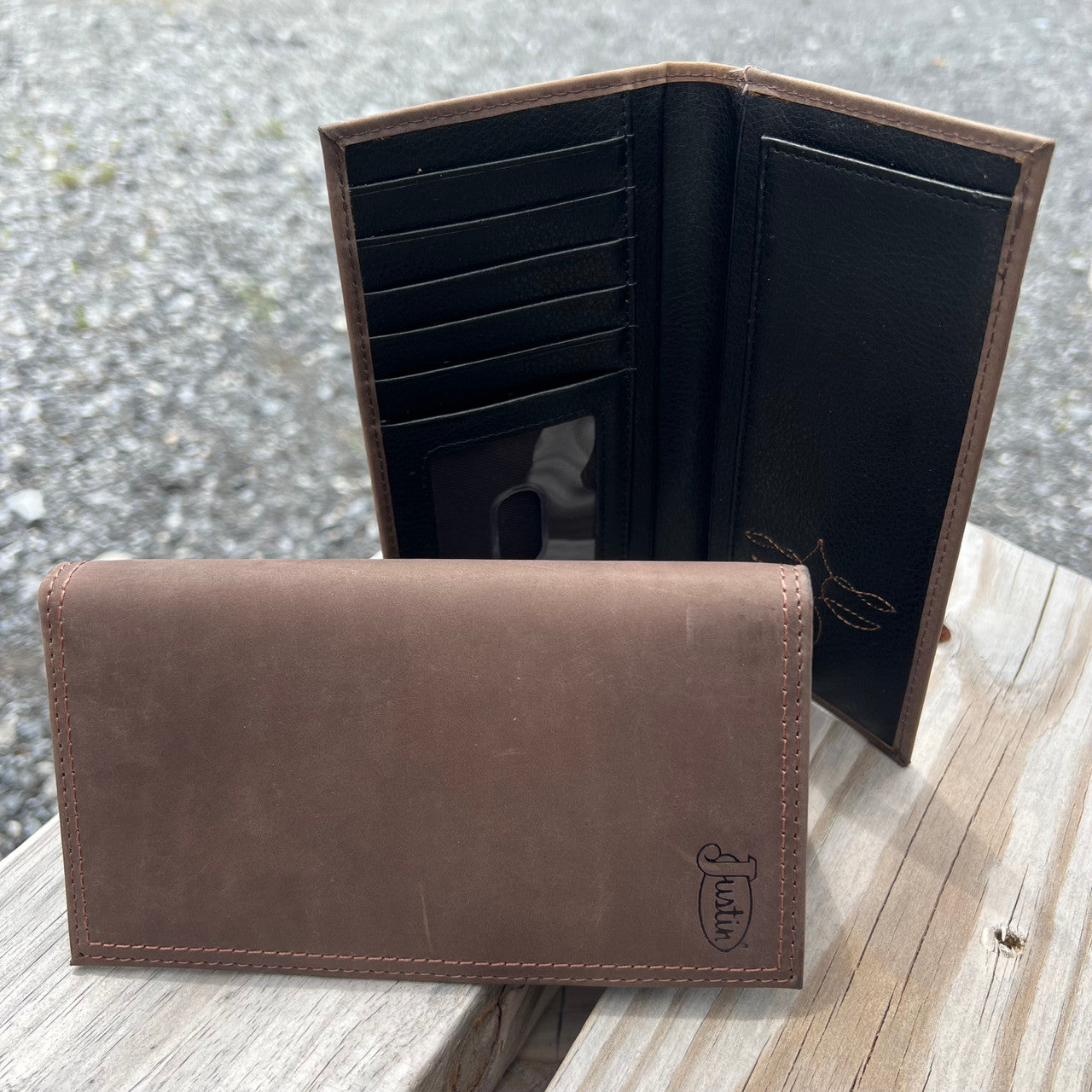 Justin Dark Brown Nubuck Leather Rodeo Wallet 2610495661