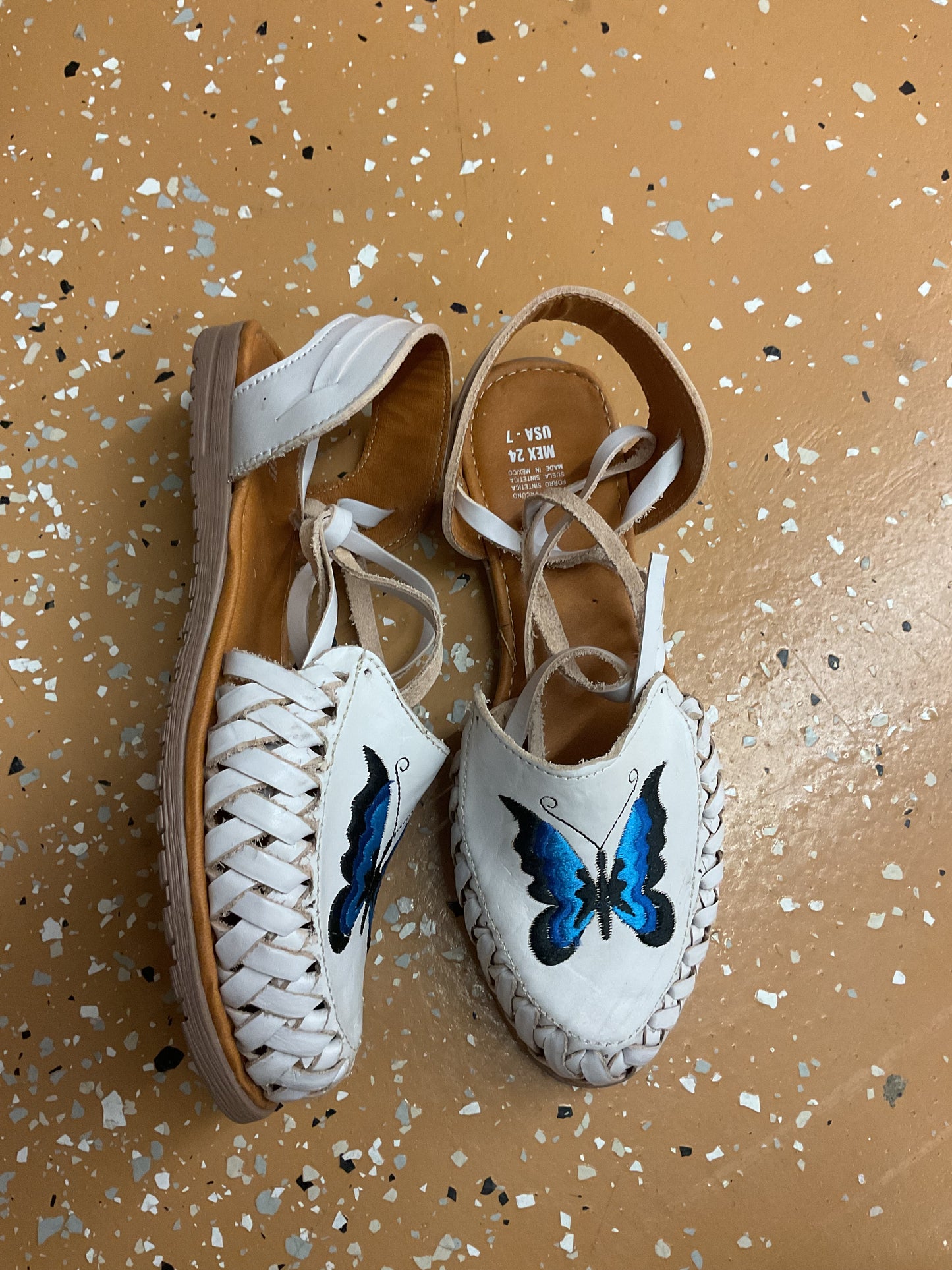 Mexican White Leather Butterfly Lace Up Women’s Sandals