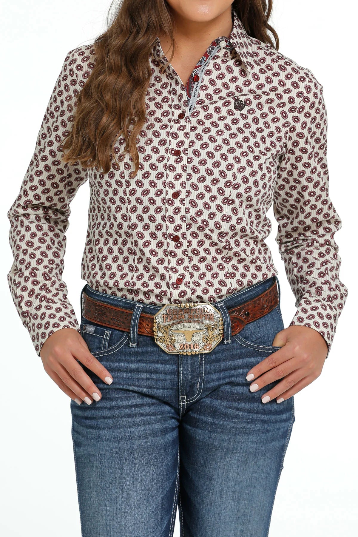 Women's Cinch Cream Multi Print Button L/S Shirt