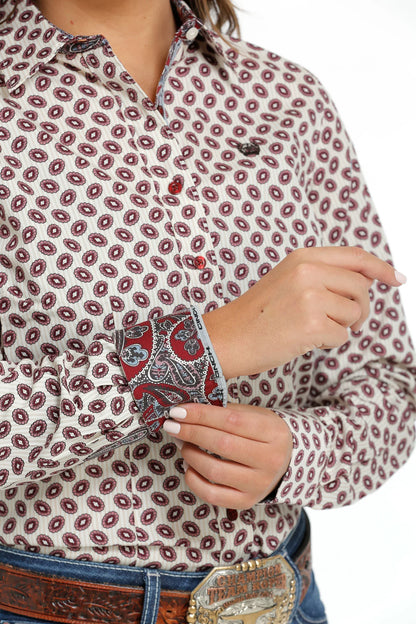 Women's Cinch Cream Multi Print Button L/S Shirt