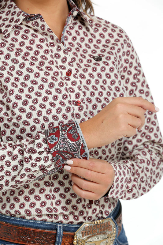 Women's Cinch Cream Multi Print Button L/S Shirt