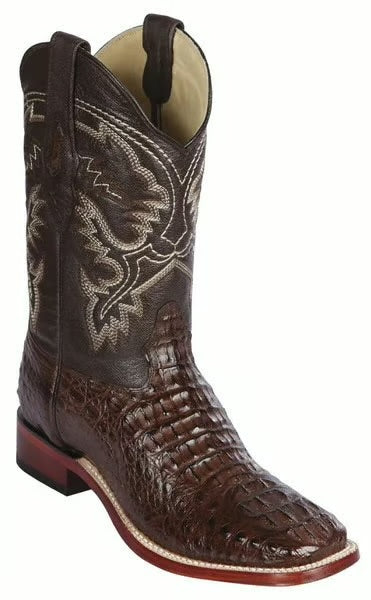Los Altos Men’s Brown Caiman Hornback Wide Square Toe Boots 8220207