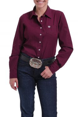 CINCH WOMEN'S BURGUNDY SOLID BUTTON-UP SHIRT