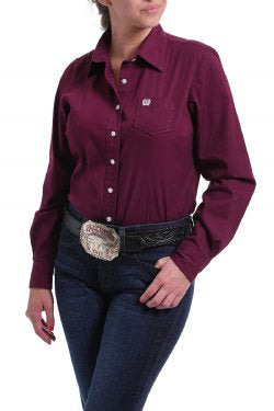 CINCH WOMEN'S BURGUNDY SOLID BUTTON-UP SHIRT