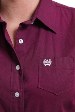 CINCH WOMEN'S BURGUNDY SOLID BUTTON-UP SHIRT