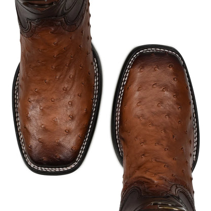Cuadra Men's Brown Genuine Ostrich Leather Square Toe Boot CU457
