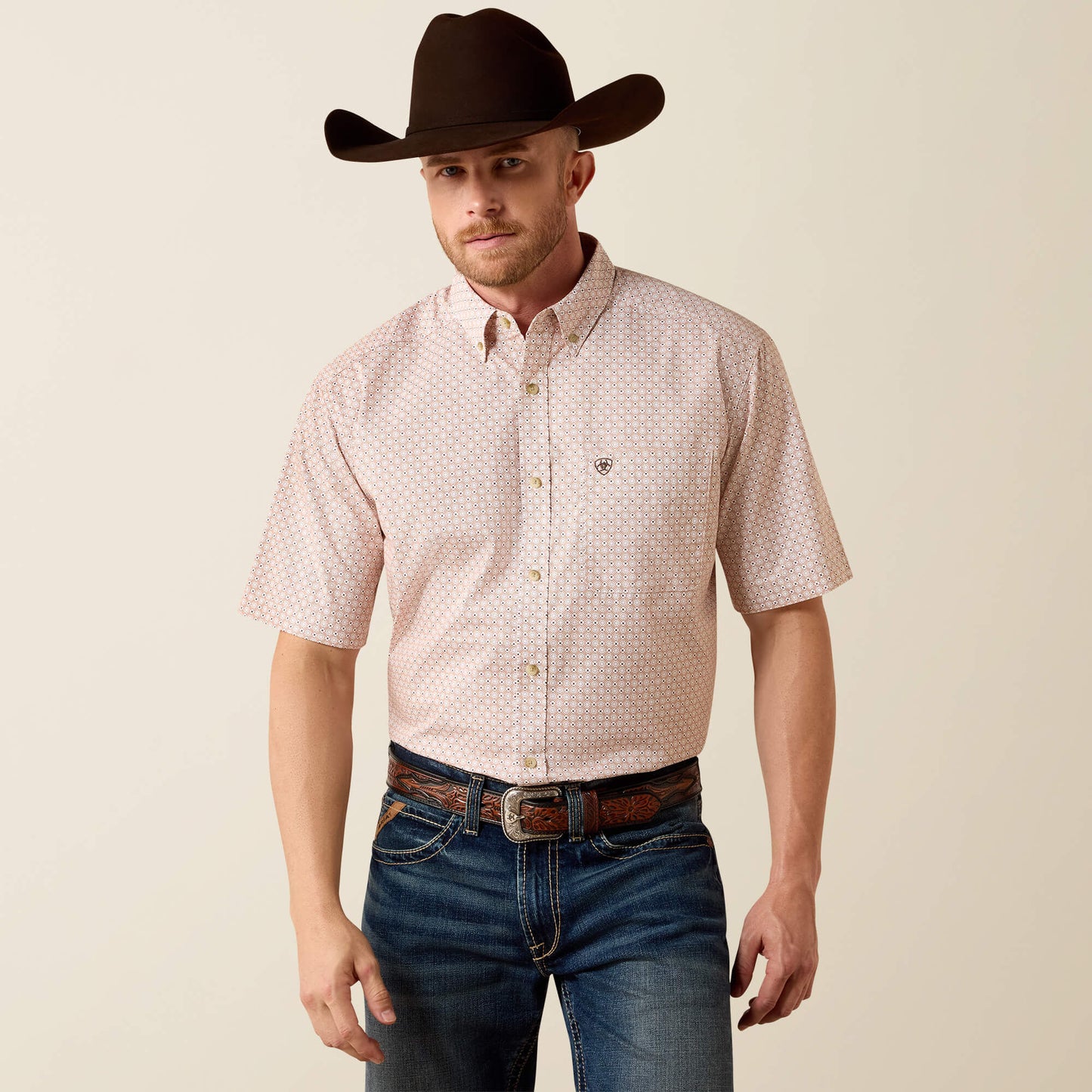 Ariat Men’s Nels Almond Oil Geo Print Short Shirt 10073520