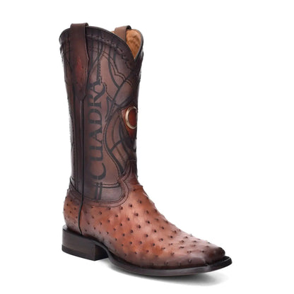 Brown Ostrich Boots Slip On With Pull Straps  - Men Cuadra