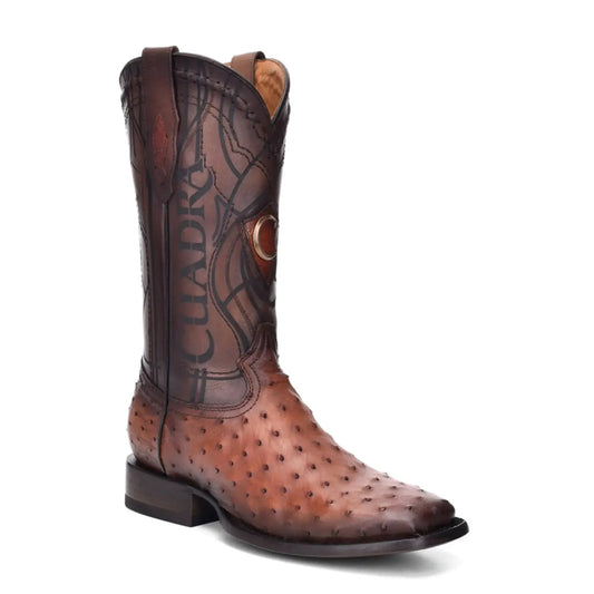 Brown Ostrich Boots Slip On With Pull Straps  - Men Cuadra