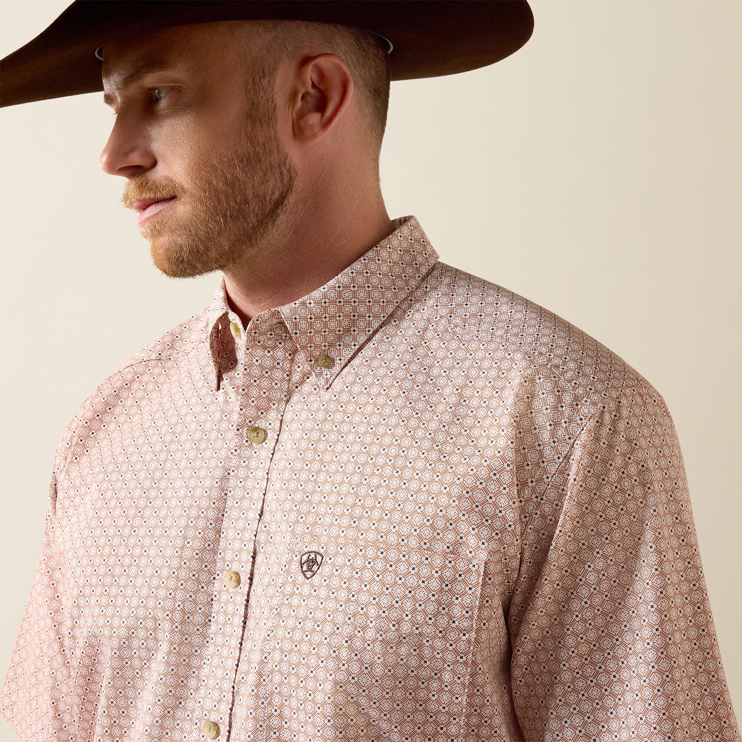 Ariat Men’s Nels Almond Oil Geo Print Short Shirt 10073520