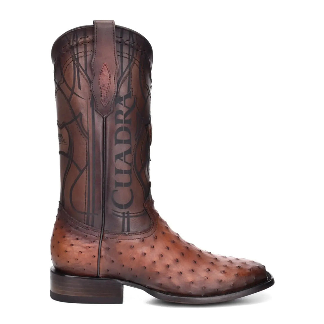 Brown Ostrich Boots Slip On With Pull Straps  - Men Cuadra