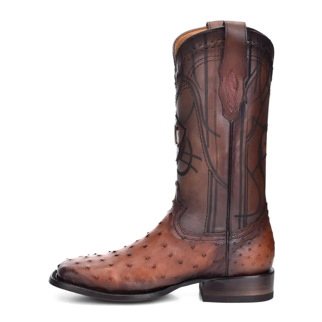 Brown Ostrich Boots Slip On With Pull Straps  - Men Cuadra