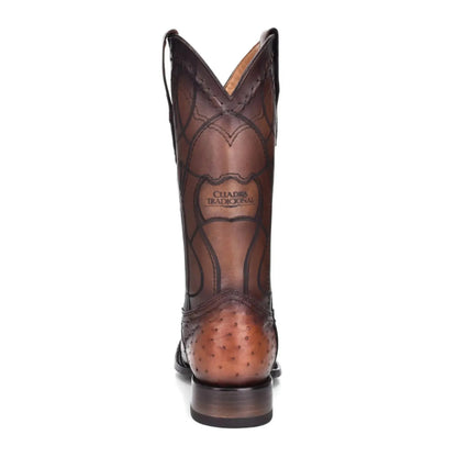 Brown Ostrich Boots Slip On With Pull Straps  - Men Cuadra