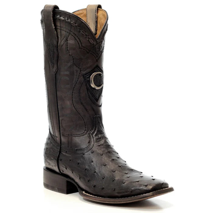 Cuadra Men’s Black Ostrich Wide Square Toe Cowboy Boots CU662