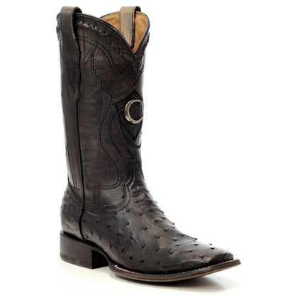 Cuadra Men’s Black Ostrich Wide Square Toe Cowboy Boots CU662