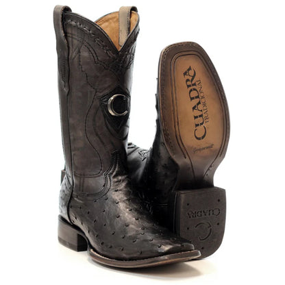 Cuadra Men’s Black Ostrich Wide Square Toe Cowboy Boots CU662