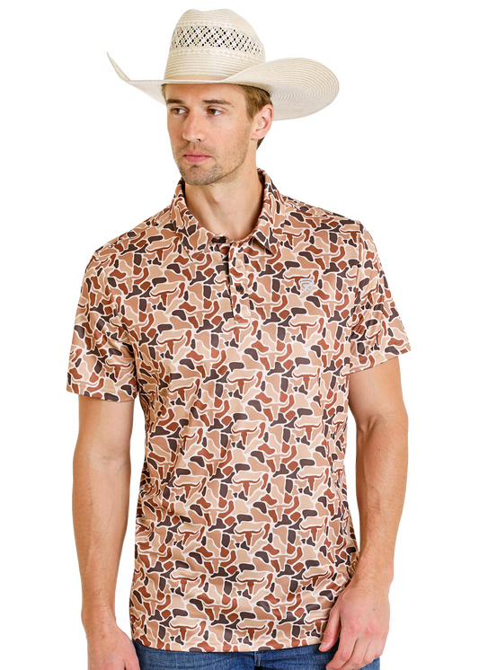 Rock&Roll Men’s Camo Printed Mesh Polo BM51T08354