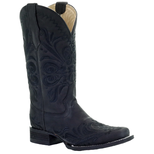 Circle G Women’s Embroidery Black Square Toe Cowboy Boot L5464