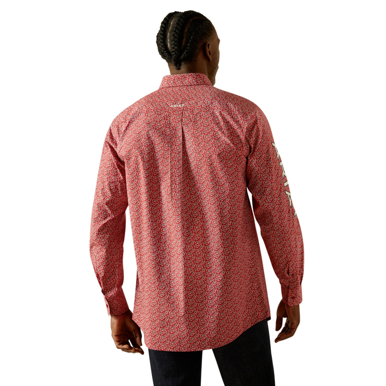 Ariat Mens Perl Fitted Red Beige Ls Shirt