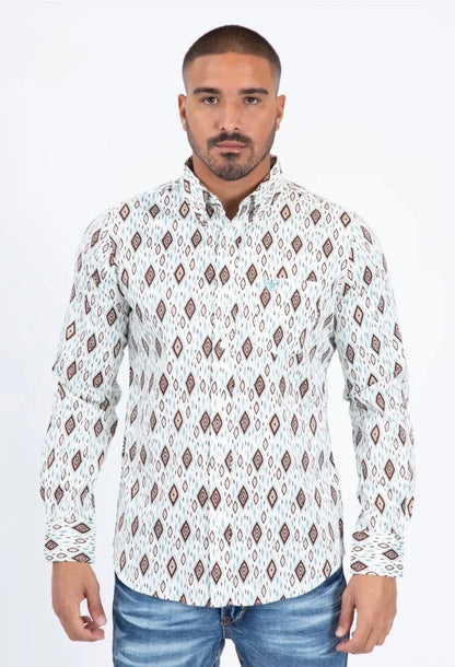 Platini Mens Satin Cotton Modern Fit White LS Shirt CWL11335