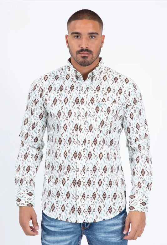 Platini Mens Satin Cotton Modern Fit White LS Shirt CWL11335