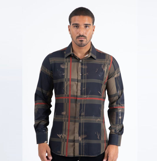 Platini Mens Modern Fit Foil Fashion LS Shirt FPL11480