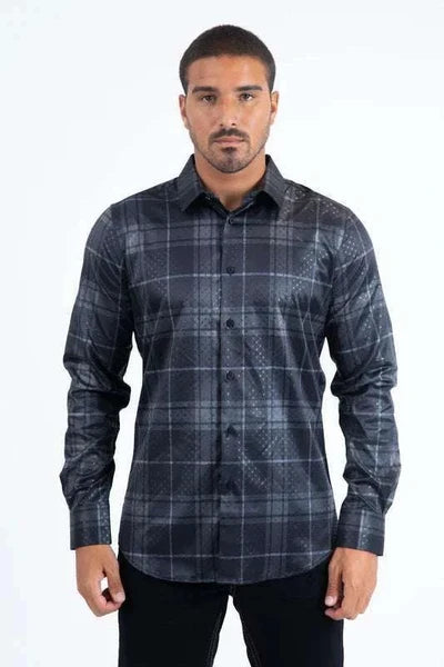 Platini Mens Modern Fit Stretch Foil Fashion LS Shirt FPL11494