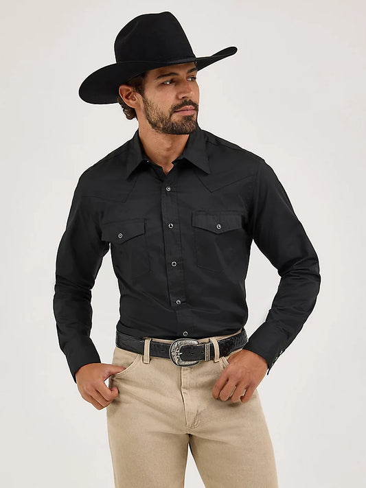 Wrangler Men’s Western Snap Solid Black LS Shirt
