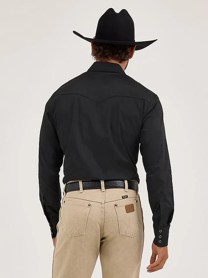 Wrangler Men’s Western Snap Solid Black LS Shirt