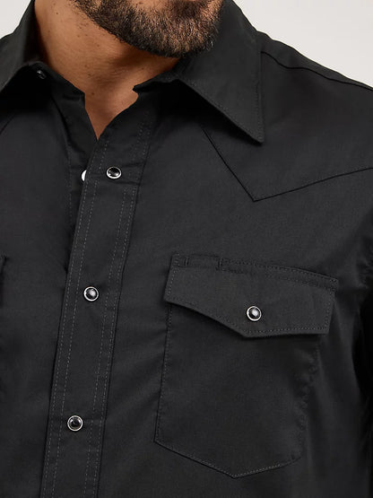 Wrangler Men’s Western Snap Solid Black LS Shirt