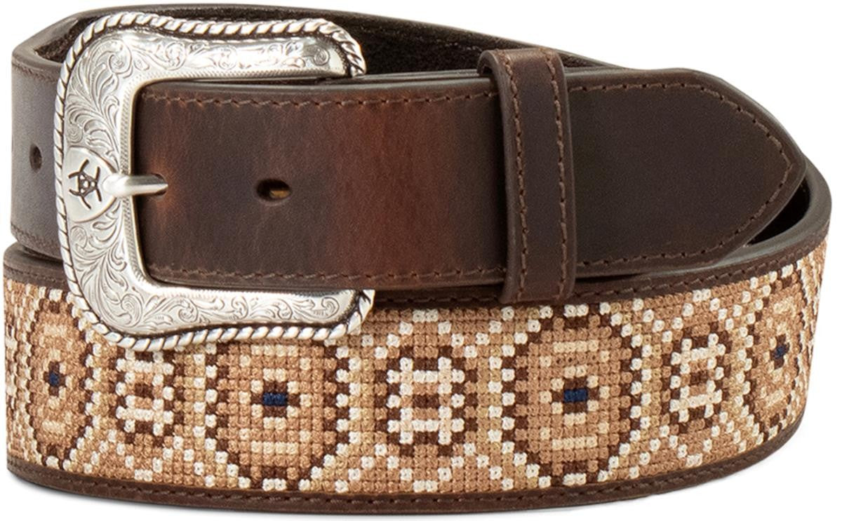 Ariat Western Mens Belt  Embroidered Rattlesnake Brown A1042602