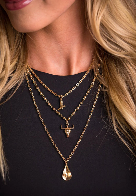 West & Co 14" Multi Layer Chain with Charms Gold Necklace N1442G