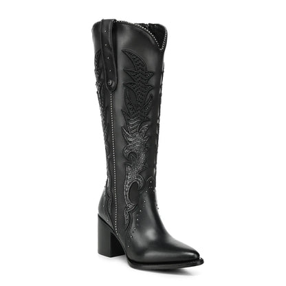 Cuadra Women’s Black Embroidery & Zipper Pointed Toe CC337