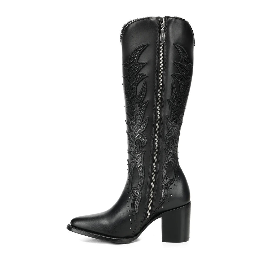 Cuadra Women’s Black Embroidery & Zipper Pointed Toe CC337